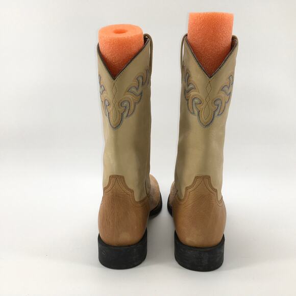 Ariat Mens 10.5 Beige Tan Leather Western Boots Blue Embroidered Round Toe 35421 main image 11